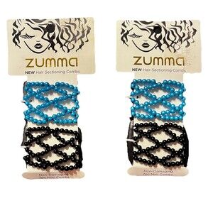 Zumma Mini Hair Sectioning Combs Lot of 2  with Elastic Beaded Connectors